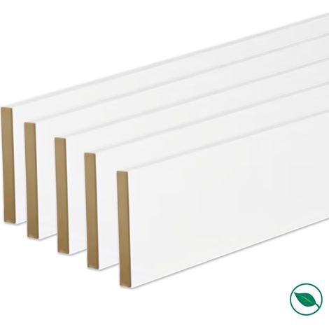 Forestea – Lot de 5 plinthes MDF bord carré revêtues blanc 2200 x 68 x 9 mm – Label PEFC 70% – Pour finitions impeccables