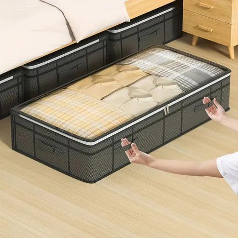 Faltbare Aufbewahrungstasche aus Vliesstoff für unter das Bett, Schwarz (1/5)