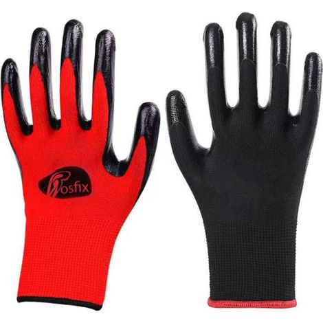 Gants de Travail - Polyester Sans Couture - Revêtement Latex Noir - Pour Chantier Construction Rénovation Logistique - Taille L