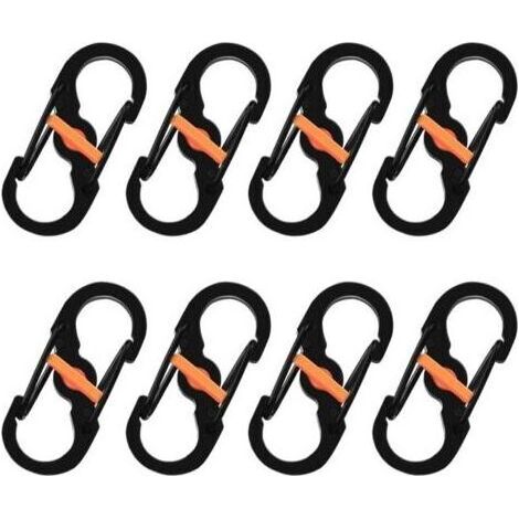 8 Pièces S Mousquetons Crochet Mousqueton Mousqueton en Métal Mini Mousqueton Forme S Mousquetons S Bague Mousqueton Noir en Acier Inoxydable pour Voyages Camping Randonnée Pêche (1/4)