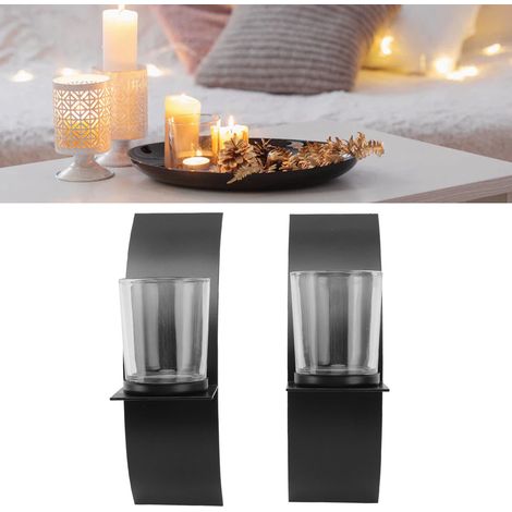 3D-Kerzenhalter aus Eisen im Bogendesign – 2er-Set mit Halterungen und Ablage für Schlafzimmer, Küche und Wohnzimmer – Dekorative Metallwandleuchte für Hochzeiten, Halloween und Weihnachten – Stabile (1/5)