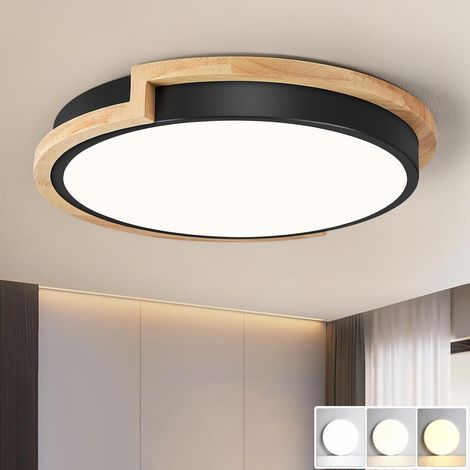 Plafonnier LED 30 cm, plafonnier moderne à encastrer, lumière décorative noire, luminaires à proximité du plafond, 3 températures de couleur (1/5)