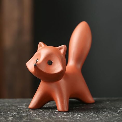 Zisha-Tonfuchsfigur in Herzform – Dekorative Schreibtischfigur und Haustier für Wohnzimmer, Arbeitszimmer, Teestube und Büro ( (1/5)