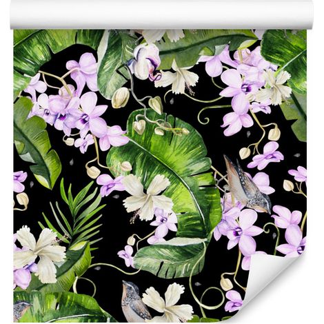 Papel pintado con orquídeas, flores y plantas para salón y dormitorio, 50x1000 cm. (1/5)
