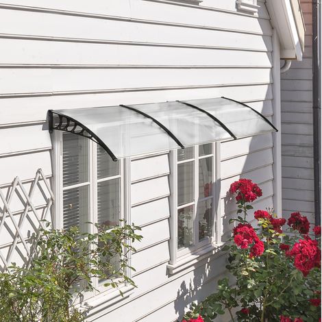 Toldo para puerta (90x295x23.5 cm), protección UV, policarbonato, aluminio blanco (1/5)