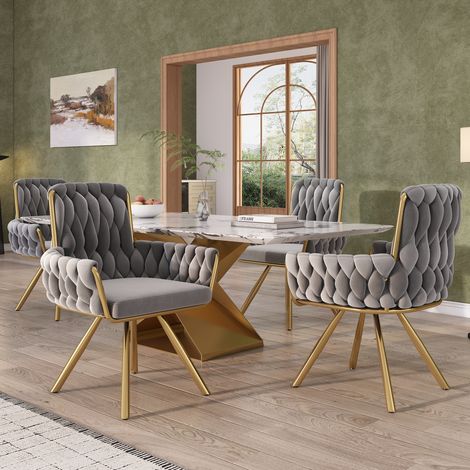 Chaise salle à manger pivotante 360° velours gris x4 HAVRYA (1/5)