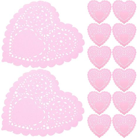 Napperons en papier rose en forme de cœur pour la table, 100 petits napperons en papier (1/5)
