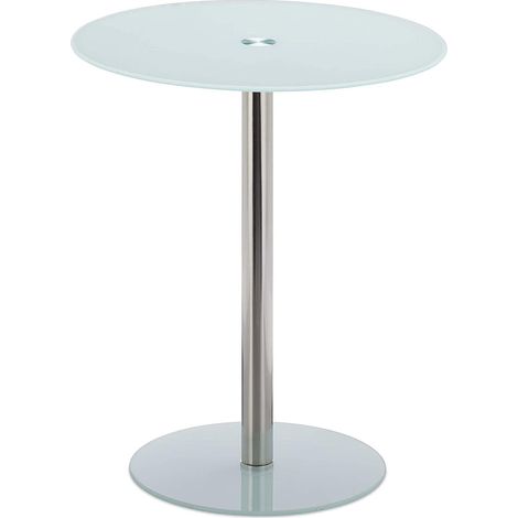 Tavolino rotondo laterale diametro 43 cm e vetro bianco 130002680