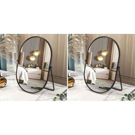 Miroir de Bureau Ovale - Miroir de Maquillage Simple Face avec Cadre en métal - Noir - Miroir de Maquillage pivotant pour vanité, Salon, Chambre à Coucher (Lot de 2) (1/5)