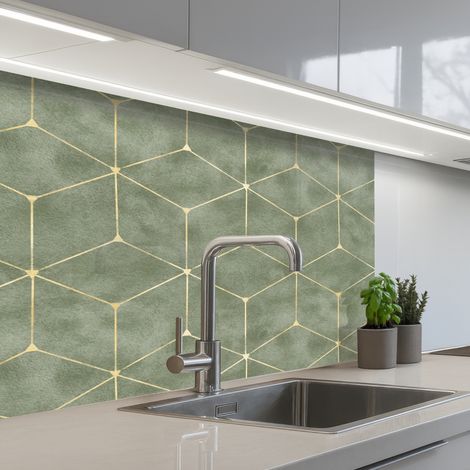 Kitchen Splashback Subtle - Geometric - Gold - Green 80x60 cm (1/5)