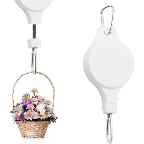 2-pack hanging basket casters, retractable, adjustable, heavy-duty, with 3 white ceiling hooks for hanging plant baskets