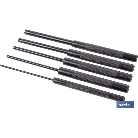 Set de 5 botadores cilíndricos de 20cm de largo y Ø3mm a Ø10mm fabricados en acero al cromo vanadio color negro (1/4)