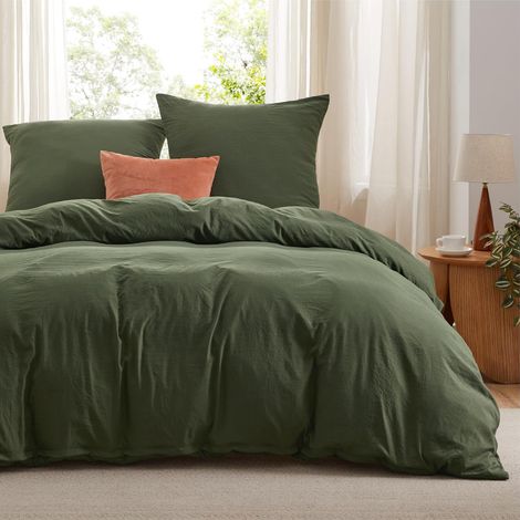 Housse de Couette 220 x 240 - Vert Olive, 2 Taies d'oreiller 65x65 (1/5)