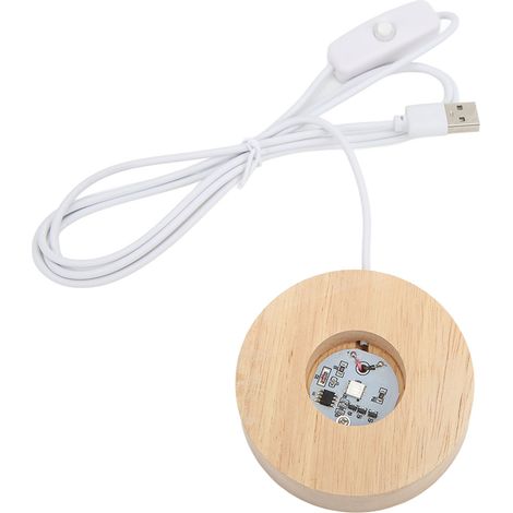 Socle lumineux LED rond en bois de chêne, interface USB, 2 cm d'épaisseur, lampe décorative lumineuse pour la maison, 5 V, base colorée
