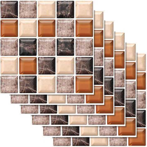 30 Stück selbstklebende Fliesenaufkleber, wasserdicht, Marmorfliesenaufkleber, Wanddekoration für Küche und Badezimmer, 20 x 20 cm (Mosaik, Kaffeegrau)