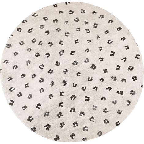 Tapis Beige en Coton ø 140 cm Rond Tissu Jacquard à Motif Léopard pour Salon Afis