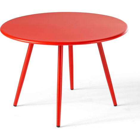 Table basse de jardin ronde en métal rouge 50 cm - Palavas