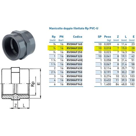 Manicotto doppio filettato Rp PVC-U 1/2" INPFMA220000 - - IRRITEC - -