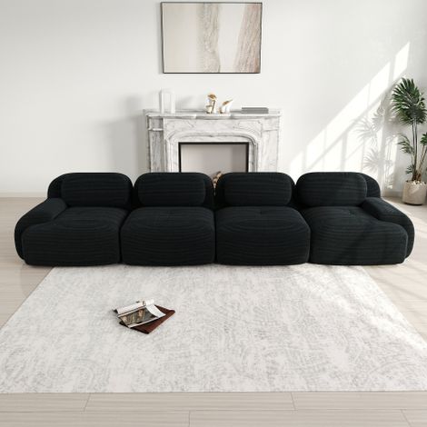 Sofá de 4 plazas de suave pana, sin armazón, tapizado de alta elasticidad 32D, apto para mascotas y ergonómico, envasado al vacío, combinable libremente, no requiere montaje, ideal para dormitorio y o (1/5)