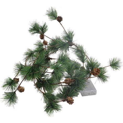 Guirlande De Noël Avec Lumières Led - 200 Cm - En Raphia Fumé Avec Pommes De Pin Et Clochettes - Alimentation Piles - Décoration Intérieure (1/5)
