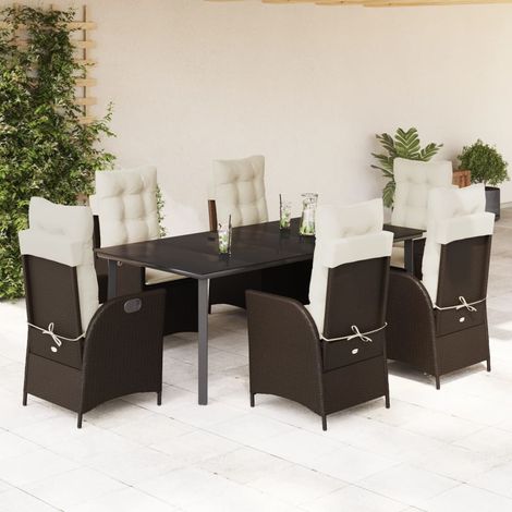 7-tlg. Garten-Essgruppe mit Kissen Braun Poly Rattan (1/5)