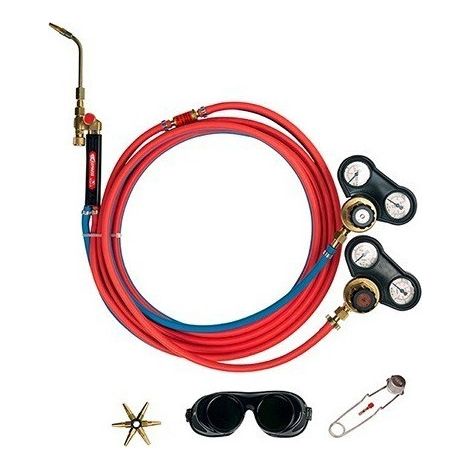 Guilbert Express – Kit soudeur oxyacétylénique 5m – Chalumeau avec 6 becs 63-315L – Détendeurs compacts – Lunettes de protection incluses