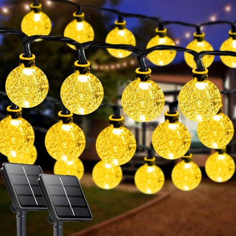 2 pezzi - 12 metri - 100 LED Luci a stringa solari con sfere di cristallo - 8 effetti luminosi - Impermeabili - Bianco caldo - per giardino, patio, matrimoni e feste (1/5)