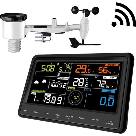 Station météo WS2910, numérique WiFi avec écran couleur, capteur extérieur sans fil 7 en 1 alimenté à l'énergie solaire, intérieur 3 intégré pour la maison, le jardin, ferme (1/5)