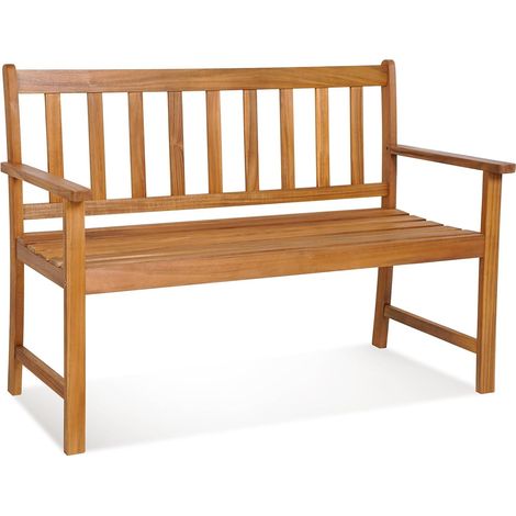 GOPLUS Banc de Jardin pour 2 Personnes en Bois d'Acacia avec Dossier & Accoudoirs, Siège à Lattes Charge 360 kg-pour Balcon/Terrasse (1/5)