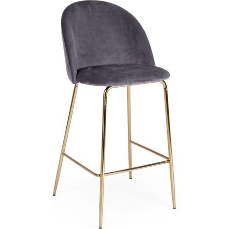 Tabouret de bar en velours gris et pieds acier Cam - Lot de 2 (1/5)