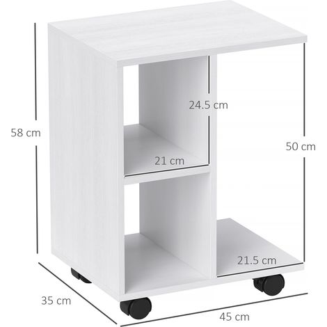 Table d'appoint en forme de C, table basse à roulettes, guéridon mobile, table de canapé pratique, pour petits espaces, 45 x 35 x 58 cm, blanc (1/5)