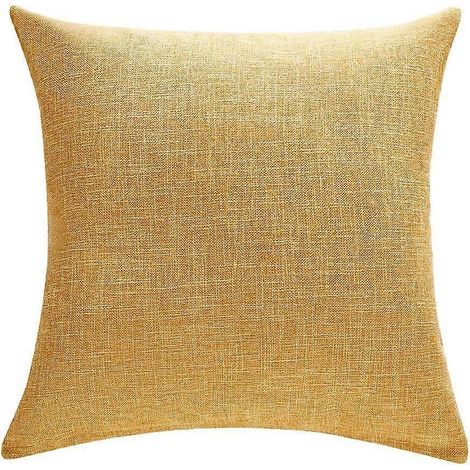 Lot de 2 housses de coussin jaune moutarde 45 x 45 cm, housses de coussin décoratives carrées en lin rustique pour canapé, jaune moutarde, lot de 2. (1/4)