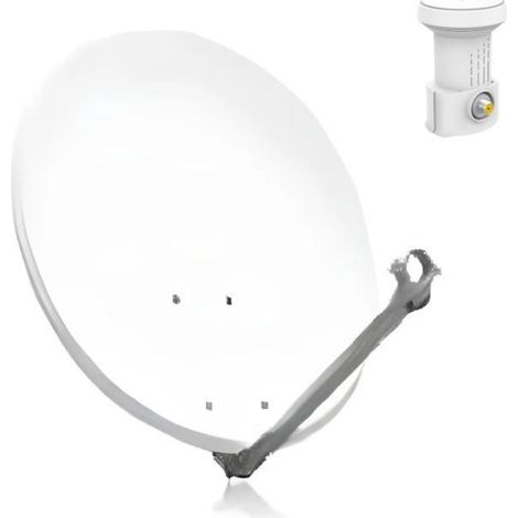 HDME Parabole satellite acier blanche 80cm + LNB Single HD Redline 0,1dB idéal Astra Eutelsat