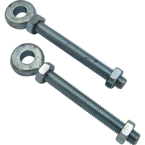 X2 24MM x 200MM Zinc Plated Swing Gate Eye Bolts With 2 Nuts - Bright Gate Hinge Eyebolt (1/5)
