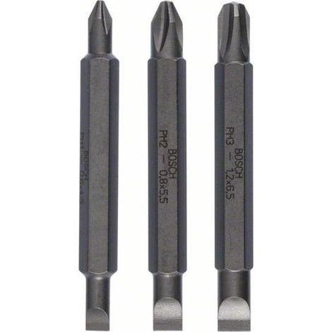 Bosch Doppelklingenbit-Set 3-teilig S0,6x4,5 PH1 S0,8x5,5 PH2 S1,2x6,5 PH3,60mm (1/4)