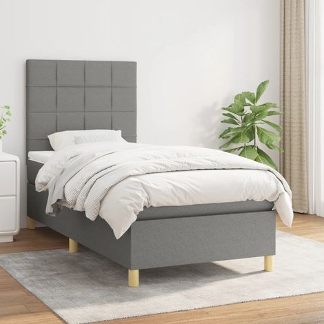 Boxspringbett mit Matratze Dunkelgrau 100x200 cm Stoff (1/5)