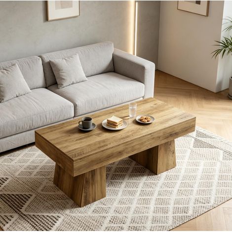 Table basse 120x60x50 cm en MDF marron, pieds réglables, pour salon stable – MEUBLIV (1/5)