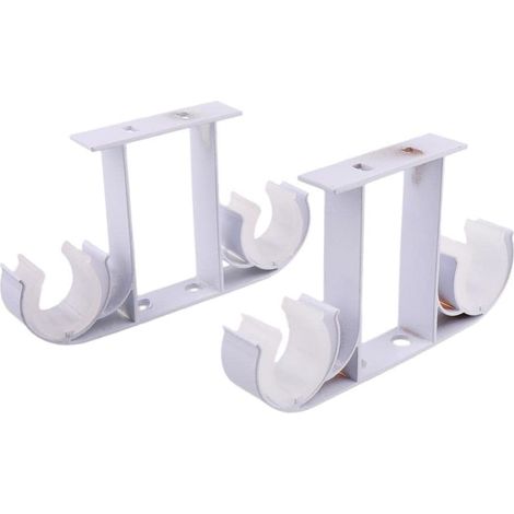 Paire Double Support de Tringle à Rideau Métallique pour Store Voilage, Blanc (1/5)
