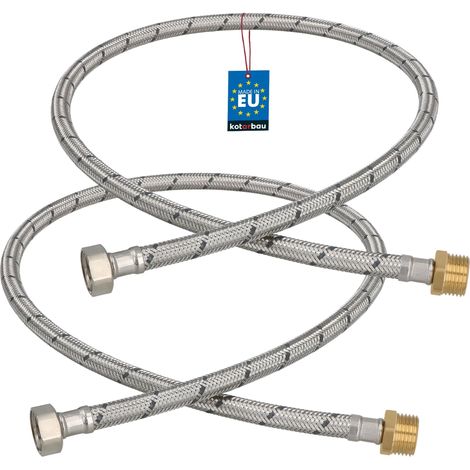 KOTARBAU® Lot de 2 Flexible Robinet 1/2" x 1/2" - Flexible Eau - Tuyau Robinet 100 cm - Mâle x Femelle - Rallonge Robinet Cuisine Flexible - Acier Inoxydable - Tuyau Flexible Plomberie (1/4)