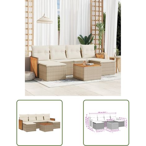 The Living Store Salon de jardin avec coussins 7 pcs beige résine tressée - Ensemble Salon De Jardin - Meuble Extérieur - Jardin Design - Mobilier De Jardin - Chaise Lounge