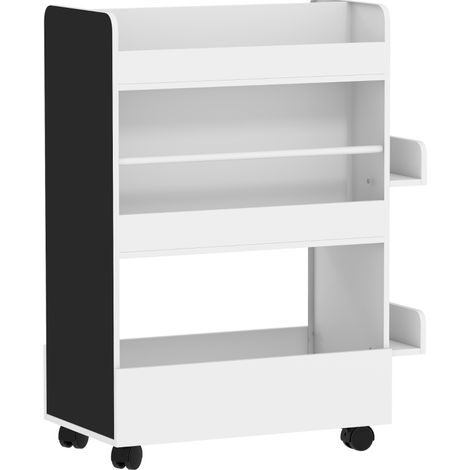 Librería infantil con pizarra y ruedas 66,5x32,5x86,5 cm de MDF blanco HOMVRA (1/5)