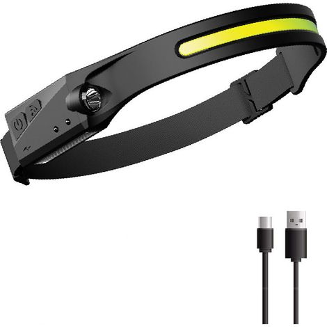 Lampe frontale led Phare à Capteur Torche Frontale puissante COB XPE 5 Modes USB Rechargeable Lampe de Course Étanche, Camping, Lecture, Randonnée, Cyclisme, Pêche, Velo [Classe énergétique A+]