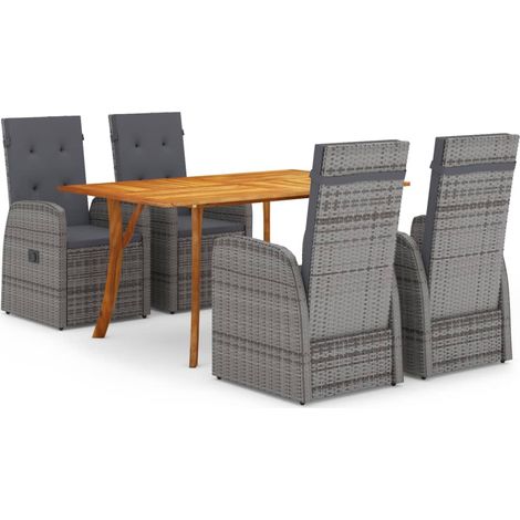 5 Piece Garden Dining Set with Cushions Grey Poly Rattan vidaXL (1/4)