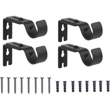 Gardinenstangen-Halterungsset, 4-teilig, Metall-Gardinenhalterung, verstellbare Gardinenhaken, robuste Gardinenhalter, mit Befestigungsschrauben, für Gardinen und Wandteppiche - Crezuo