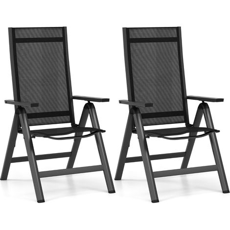 Set di 2 sedie da giardino pieghevoli 72,5 x 58 x 106 cm schienale reclinabile comfort ergonomico stile moderno alluminio nero 200012405