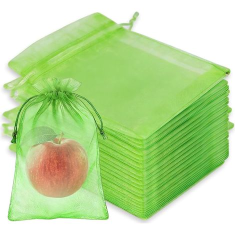 100 Pièces Sacs de Protection pour Fruits, Sachets en Organza 15 x 20 cm Respirant et Transmettant La Lumière avec Cordon De Serrage Filets Fruits pour Protéger p-Lantes des Oiseaux, Insectes