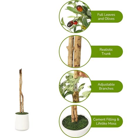 Décoration d'Olivier, Plante Façon Réaliste, Bel Accent pour la Maison, 5ft-(1pc) (1/2)