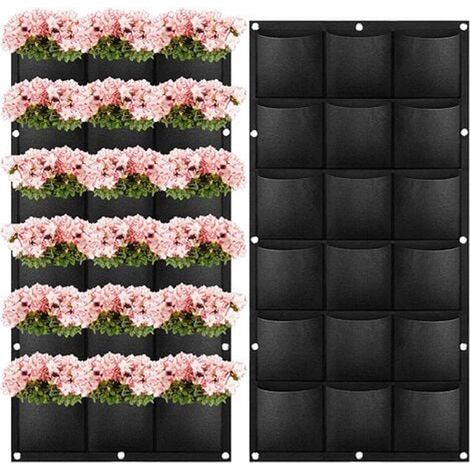 Sac de Culture Suspendu - 18 Poches - Pour Plantes Murales Intérieur Extérieur - Noir (1/5)