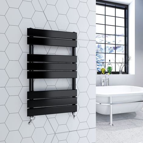 SKY Bathroom Flat Panel Heated Towel Rail Radiator Central Heating 800x450mm Black (1/5)