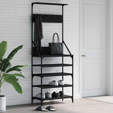 Porte-manteaux avec rangement chaussures en bois d’ingénierie noir 70 x 34 x 184 cm - PANGIVO (1/5)